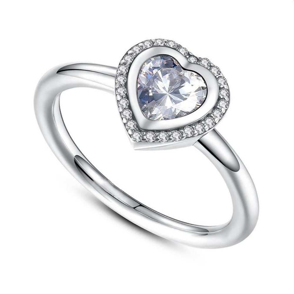 💝  925 Silver Sparkling Love Heart Cut CZ Ring for Women, FB16FA1165